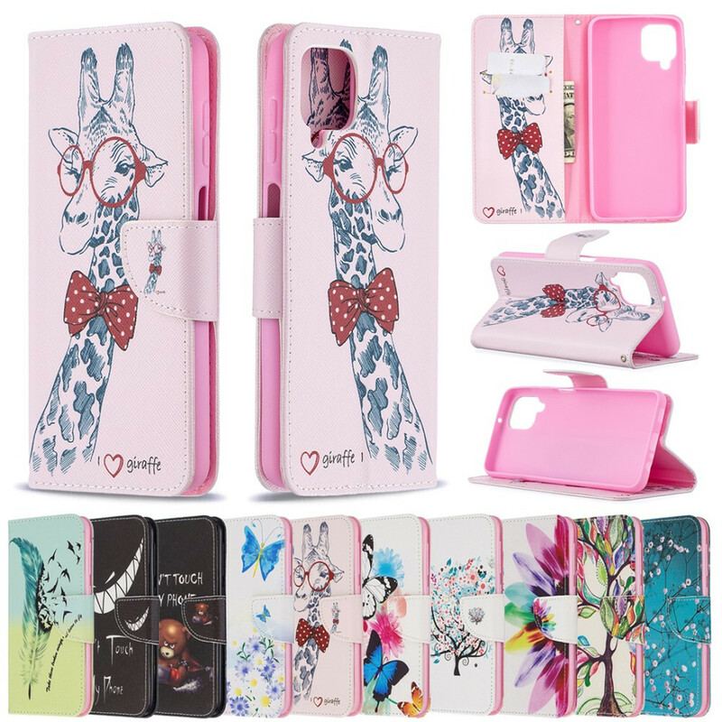 Capa Folio Para Samsung Galaxy M12 / A12 Girafa Inteligente