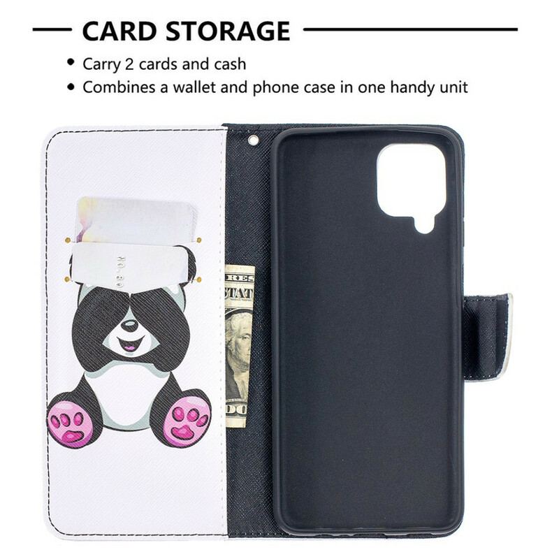 Capa Folio Para Samsung Galaxy M12 / A12 Panda Divertido