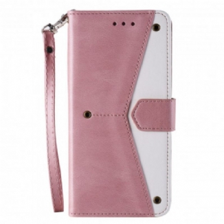 Capa Folio Para Samsung Galaxy M12 / A12 Rebites Bicolores De Couro Falso