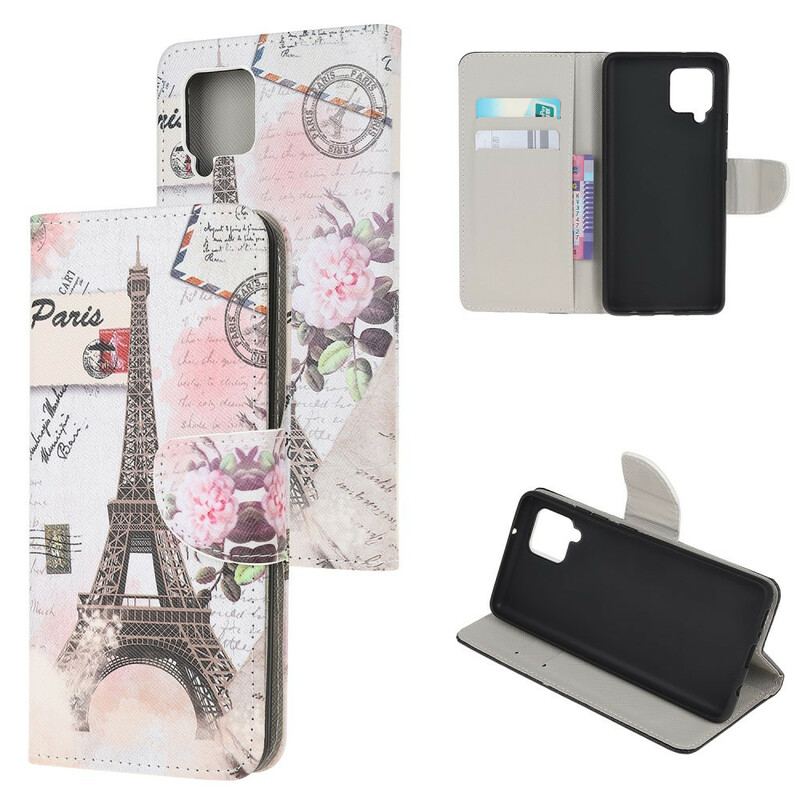 Capa Folio Para Samsung Galaxy M12 / A12 Torre Eiffel Retrô