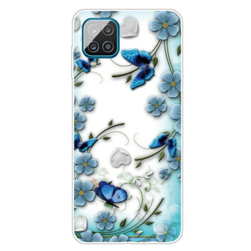 Capa Para Samsung Galaxy M12 / A12 Borboletas E Flores Retrô Sem Costura