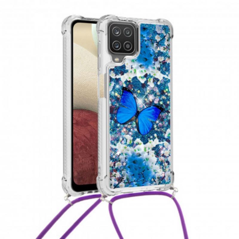 Capa Para Samsung Galaxy M12 / A12 De celular Borboletas De Lantejoulas Com Cordão