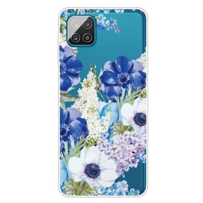 Capa Para Samsung Galaxy M12 / A12 Flores Azuis Em Aquarela Sem Costura