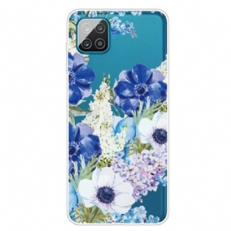 Capa Para Samsung Galaxy M12 / A12 Flores Azuis Em Aquarela Sem Costura