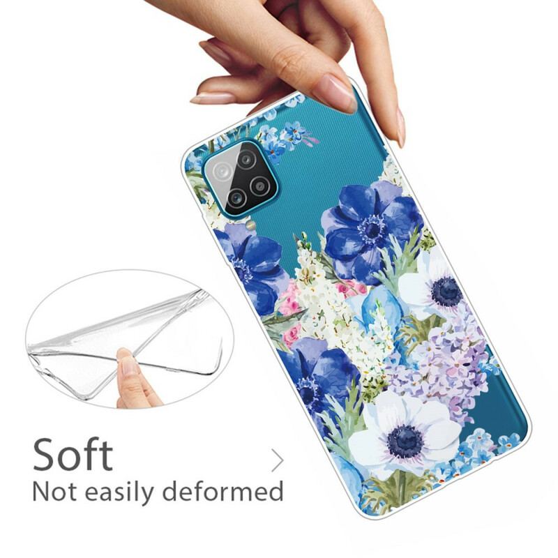 Capa Para Samsung Galaxy M12 / A12 Flores Azuis Em Aquarela Sem Costura