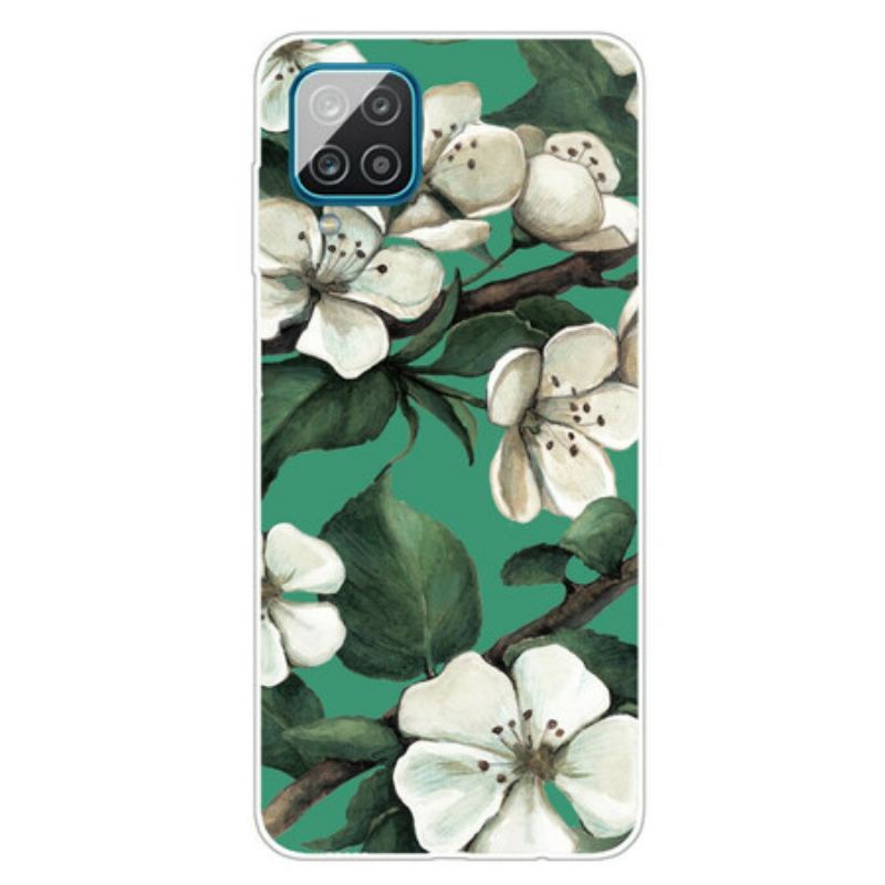 Capa Para Samsung Galaxy M12 / A12 Flores Brancas Pintadas