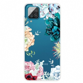 Capa Para Samsung Galaxy M12 / A12 Flores Em Aquarela Sem Costura