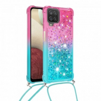 Capa Para Samsung Galaxy M12 / A12 Lantejoulas E Cordão De Silicone