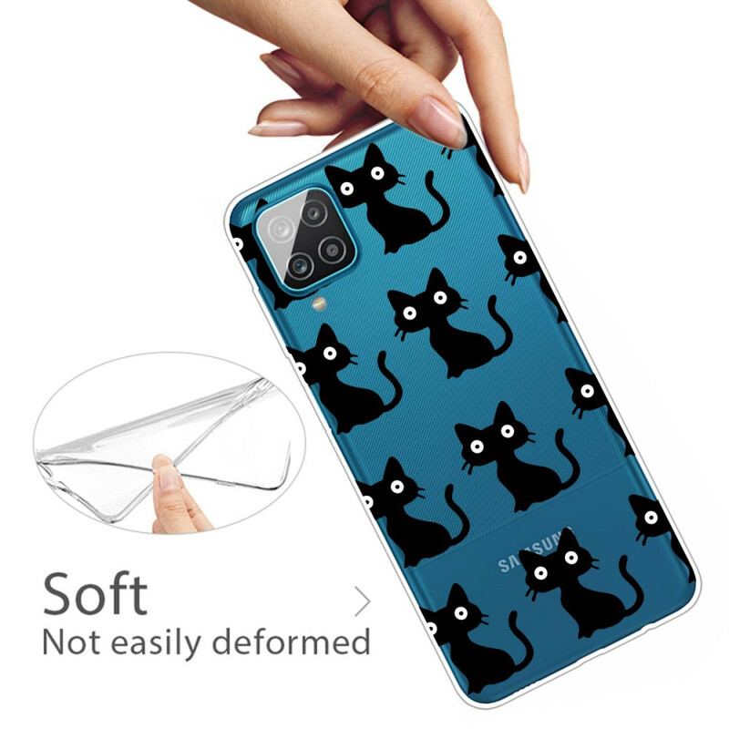 Capa Para Samsung Galaxy M12 / A12 Vários Gatos Pretos