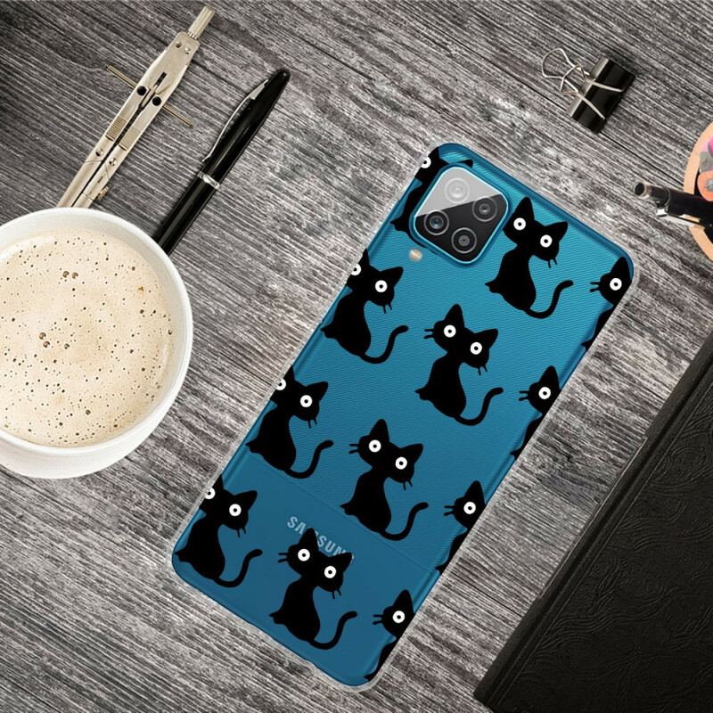 Capa Para Samsung Galaxy M12 / A12 Vários Gatos Pretos