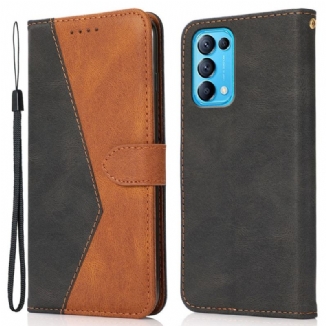 Capa Folio Para Oppo Find X3 Lite Couro Falso Triângulo De Dois Tons