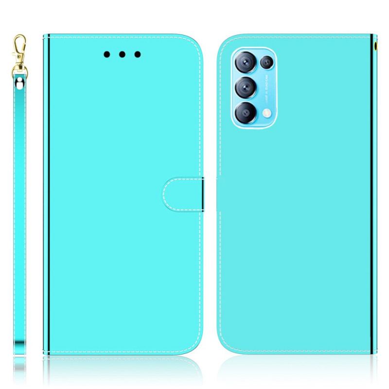 Capa Folio Para Oppo Find X3 Lite Capa De Espelho De Couro Sintético