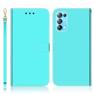 Capa Folio Para Oppo Find X3 Lite Capa De Espelho De Couro Sintético