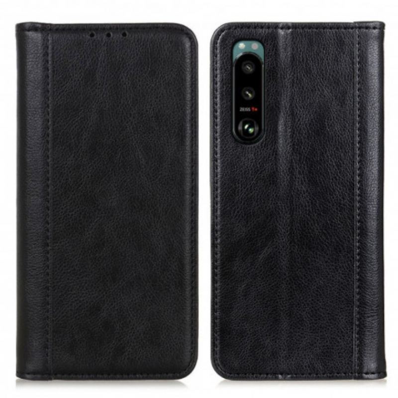 Capa De Celular Para Sony Xperia 5 III Flip Clássico Couro De Lichia Rachado