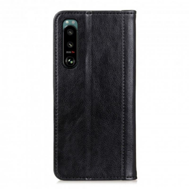 Capa De Celular Para Sony Xperia 5 III Flip Clássico Couro De Lichia Rachado