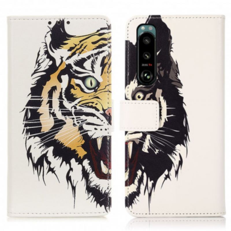 Capa De Couro Para Sony Xperia 5 III Tigre Feroz