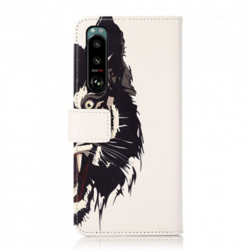 Capa De Couro Para Sony Xperia 5 III Tigre Feroz