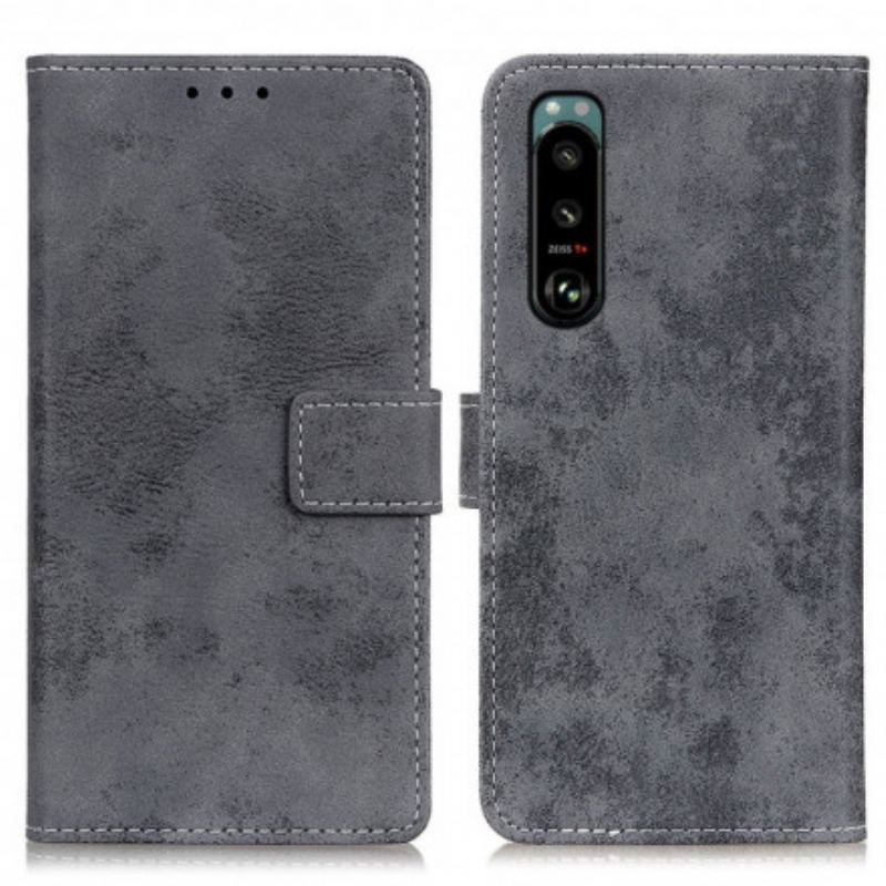 Capa Flip Para Sony Xperia 5 III Couro Falso Vintage