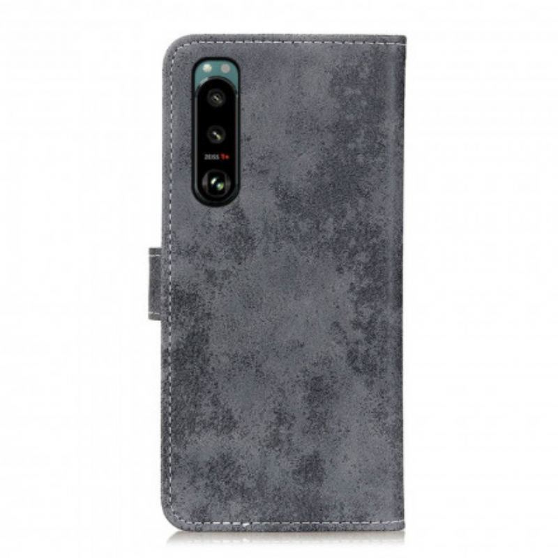 Capa Flip Para Sony Xperia 5 III Couro Falso Vintage