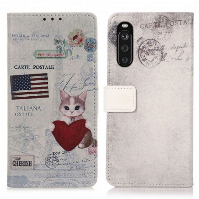 Capa Flip Para Sony Xperia 5 III Gato Viajante