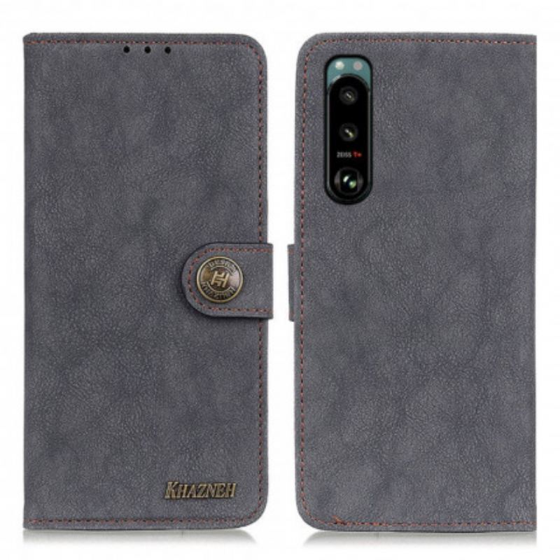 Capa Flip Para Sony Xperia 5 III Khazneh Retrô Split Couro Sintético