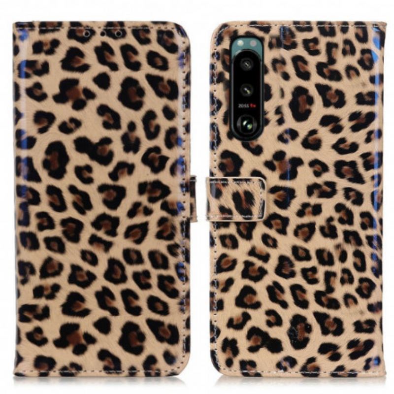 Capa Flip Para Sony Xperia 5 III Leopardo Simples