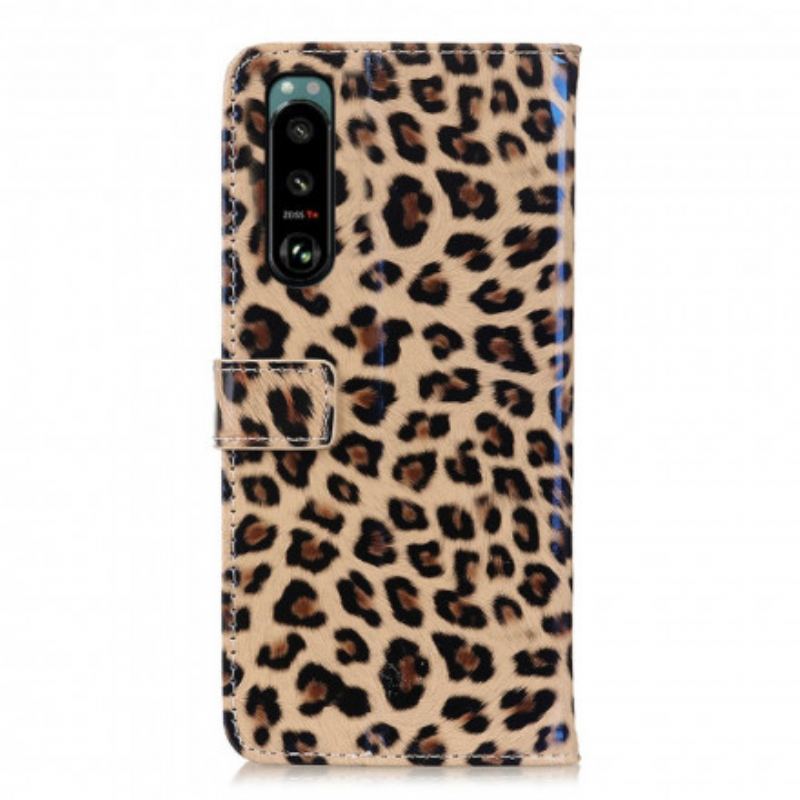 Capa Flip Para Sony Xperia 5 III Leopardo Simples