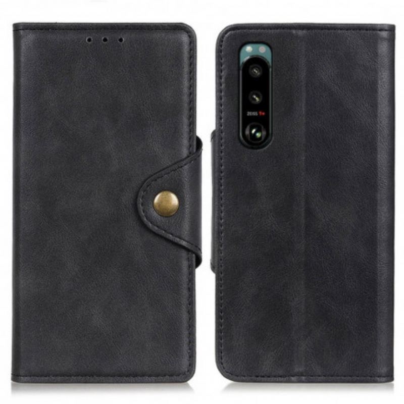 Capa Folio Para Sony Xperia 5 III Botão De Couro Falso