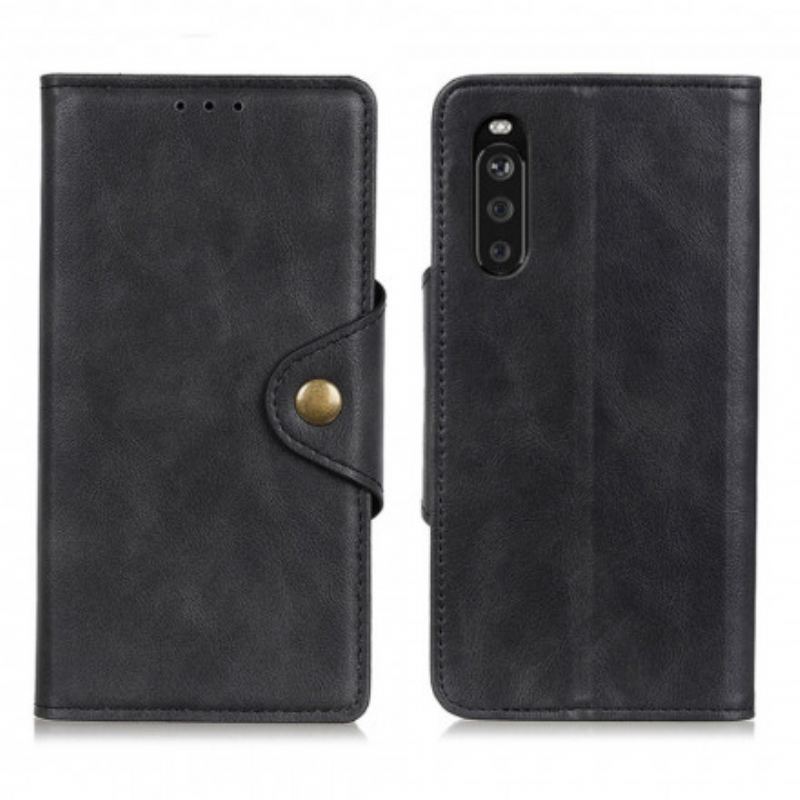 Capa Folio Para Sony Xperia 5 III Botão Vintage De Couro Falso