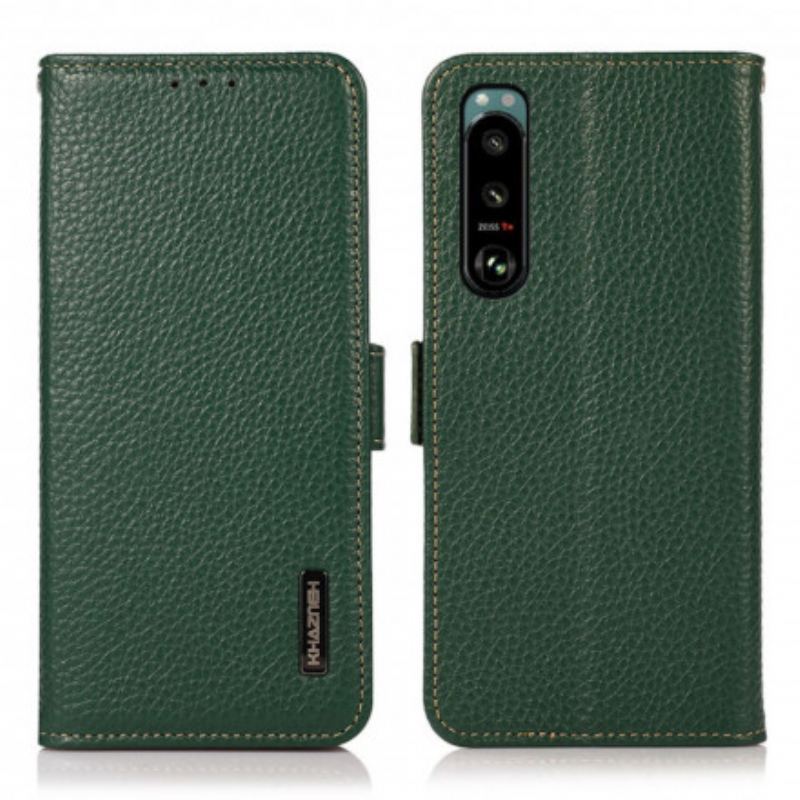 Capa Folio Para Sony Xperia 5 III Couro De Lichia Khazneh Rfid