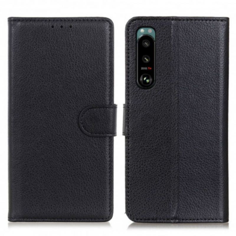 Capa Folio Para Sony Xperia 5 III Couro Sintético De Lichia Tradicional