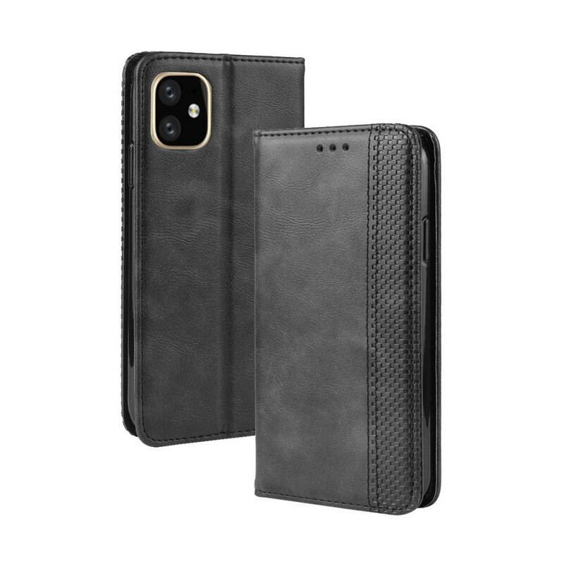 Capa De Celular Para iPhone 12 / 12 Pro Flip Efeito Couro Vintage Estilizado