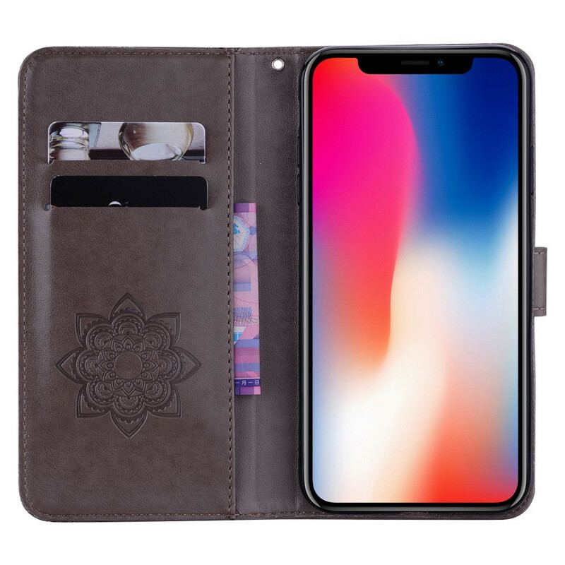 Capa De Couro Para iPhone 12 / 12 Pro Coruja Mandala E Charme