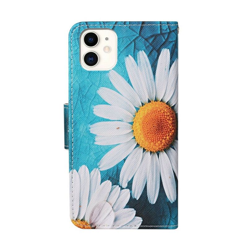 Capa De Couro Para iPhone 12 / 12 Pro Flores Magistrais Com Alça