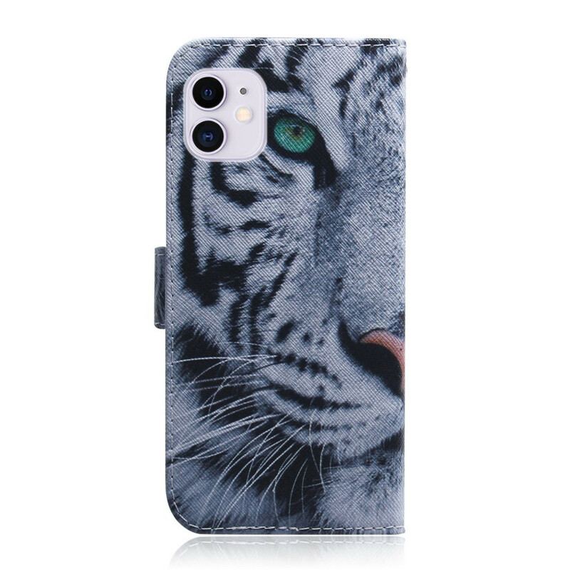 Capa Em Pele Para iPhone 12 / 12 Pro Cara De Tigre