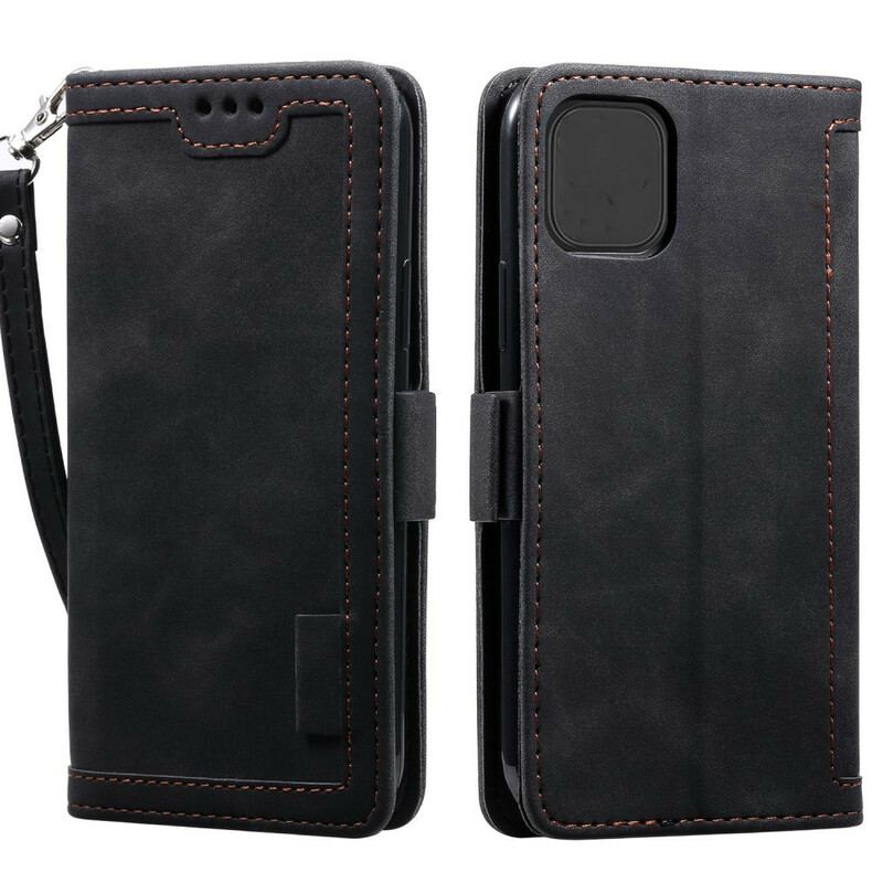 Capa Flip Para iPhone 12 / 12 Pro Contornos Reforçados Com Couro Sintético Em Dois Tons