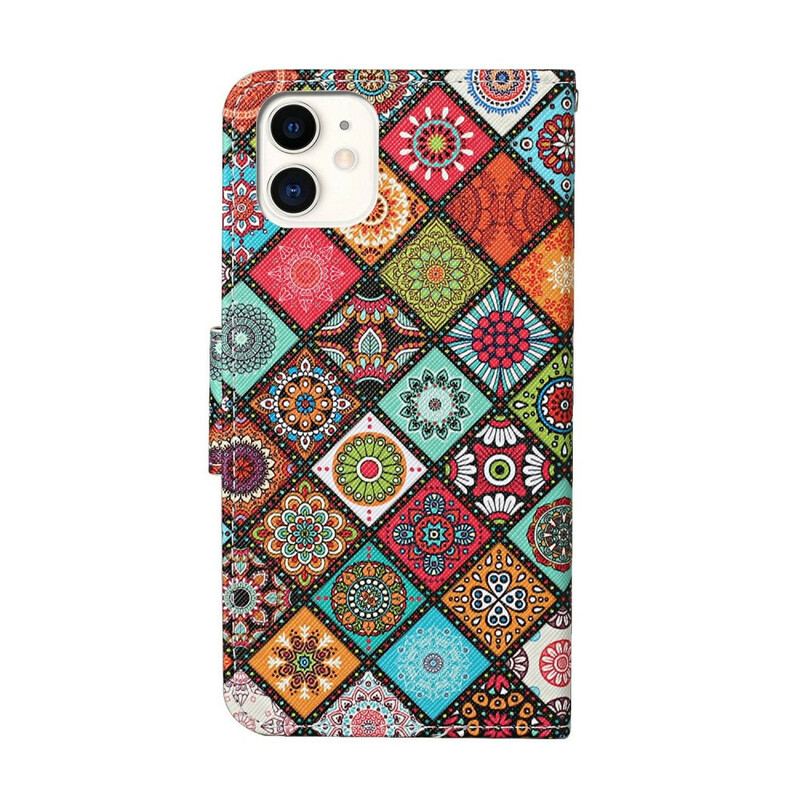 Capa Flip Para iPhone 12 / 12 Pro Mandalas De Patchwork Com Cordão