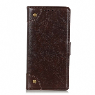 Capa Flip Para iPhone 12 / 12 Pro Rebites Vintage Estilo Couro Napa