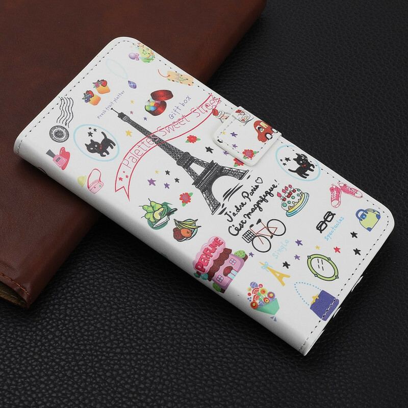 Capa Folio Para iPhone 12 / 12 Pro Eu Amo Paris