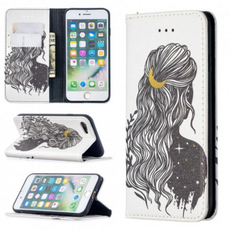 Capa De Celular Para iPhone SE 3 / SE 2 / 8 / 7 Flip Cabelo Bonito