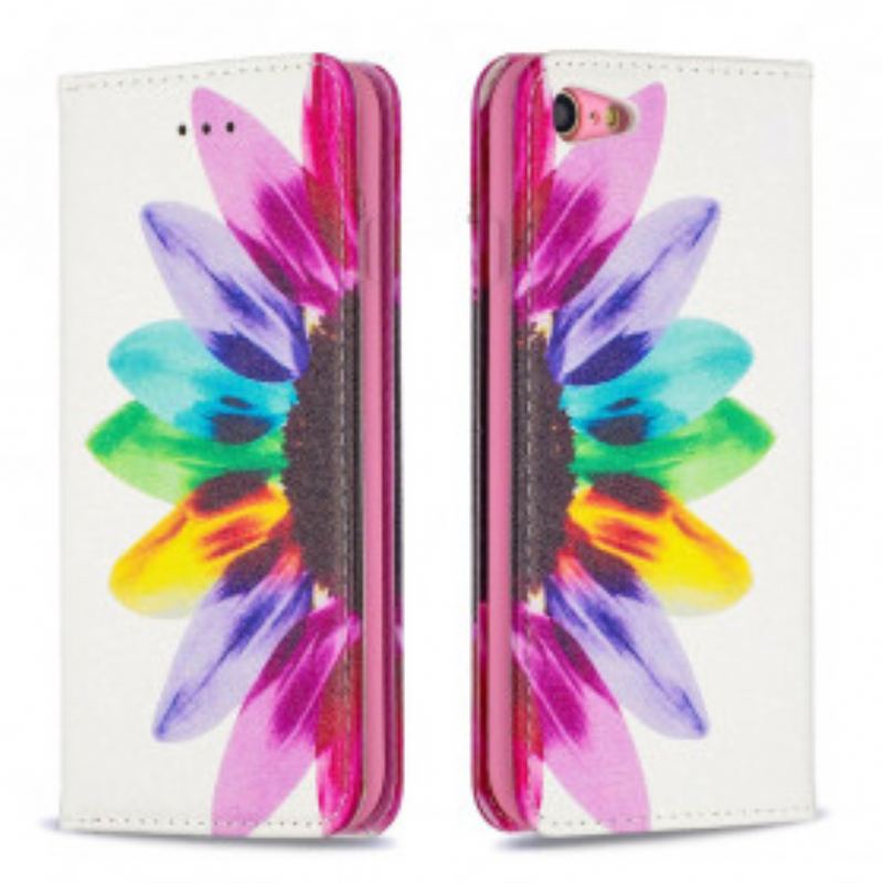 Capa De Celular Para iPhone SE 3 / SE 2 / 8 / 7 Flip Flor Aquarela