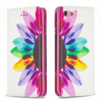 Capa De Celular Para iPhone SE 3 / SE 2 / 8 / 7 Flip Flor Aquarela