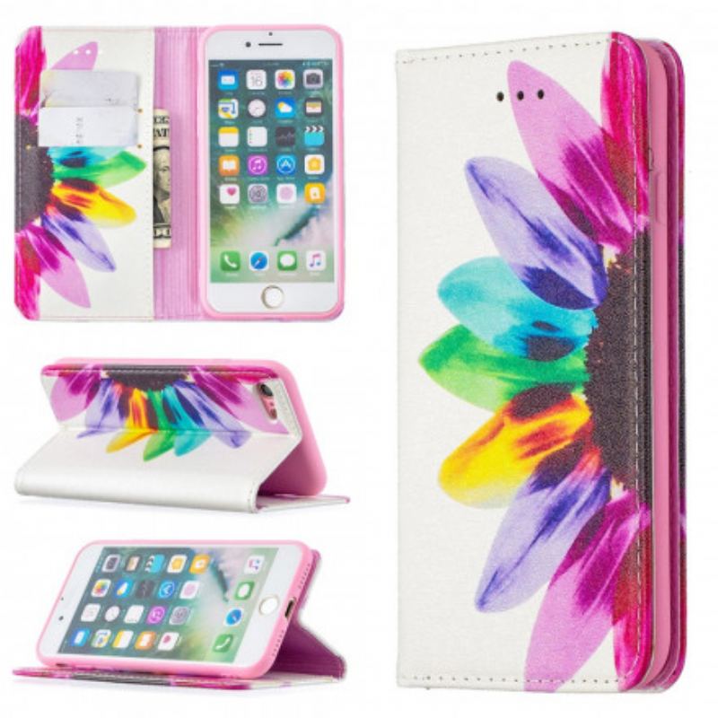 Capa De Celular Para iPhone SE 3 / SE 2 / 8 / 7 Flip Flor Aquarela