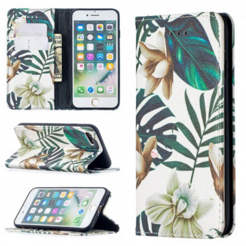 Capa De Celular Para iPhone SE 3 / SE 2 / 8 / 7 Flip Folhas