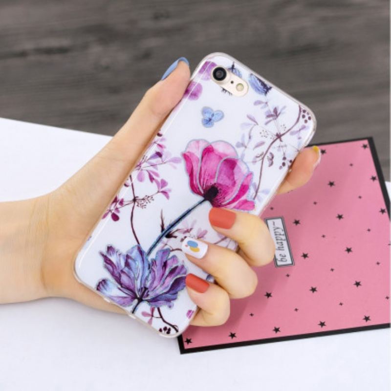 Capa De Celular Para iPhone SE 3 / SE 2 / 8 / 7 Flores Com Glitter