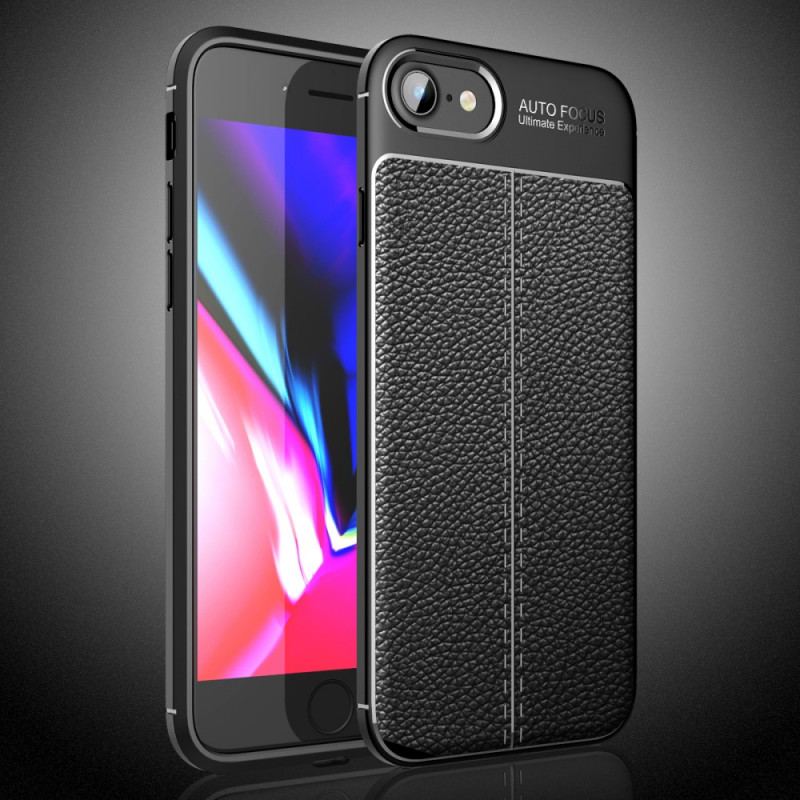 Capa De Celular Para iPhone SE 3 / SE 2 / 8 / 7 Linha Dupla Litchi Couro Sintético