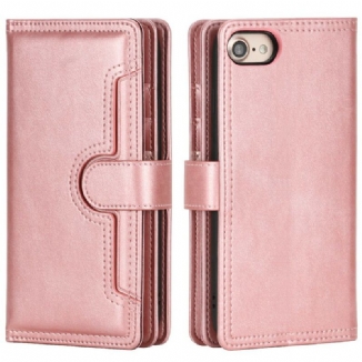 Capa Flip Para iPhone SE 3 / SE 2 / 8 / 7 Efeito De Couro Multicartão Com Cordão