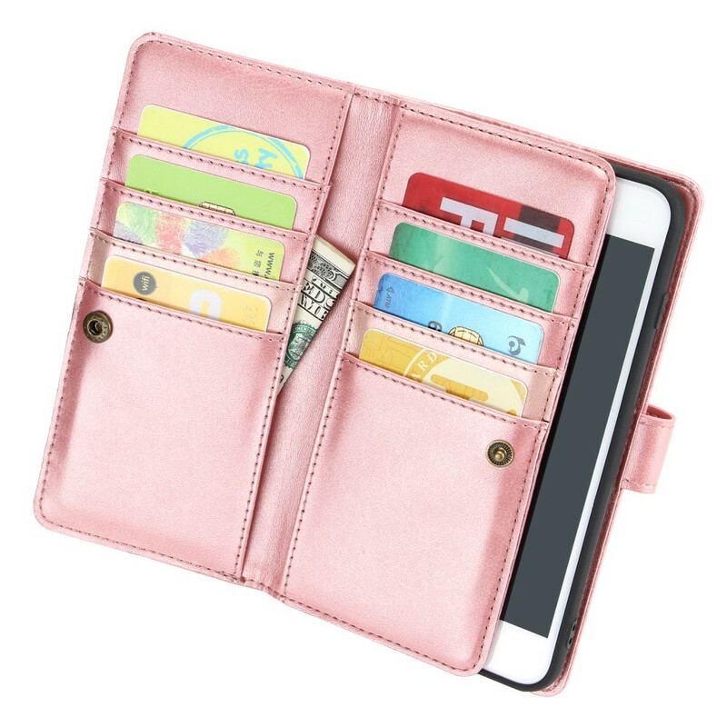 Capa Flip Para iPhone SE 3 / SE 2 / 8 / 7 Efeito De Couro Multicartão Com Cordão