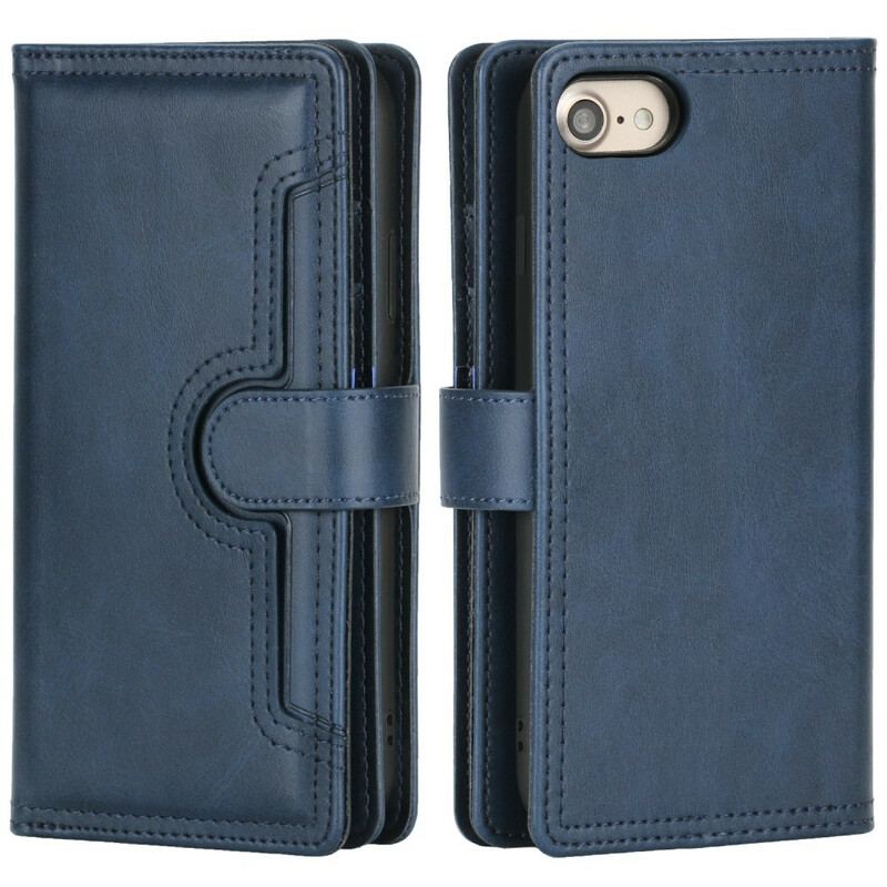 Capa Flip Para iPhone SE 3 / SE 2 / 8 / 7 Efeito De Couro Multicartão Com Cordão