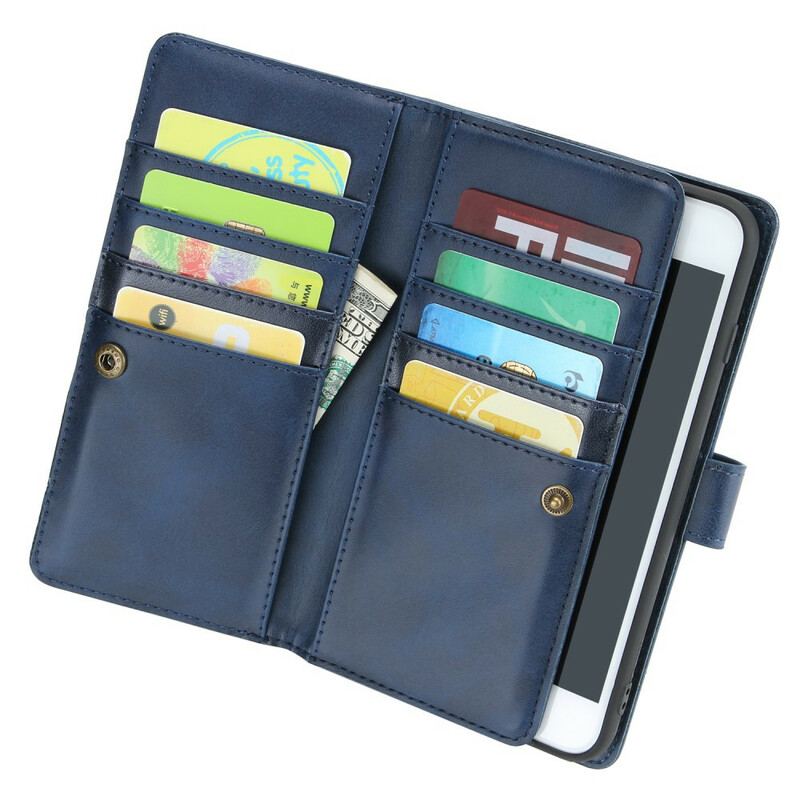 Capa Flip Para iPhone SE 3 / SE 2 / 8 / 7 Efeito De Couro Multicartão Com Cordão